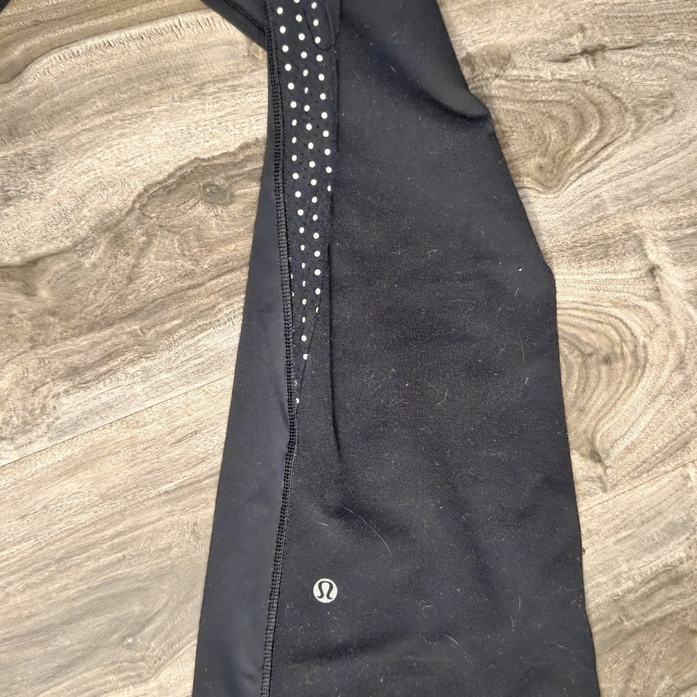 Y2K Lululemon Black Leggings with Polka Dot Detail